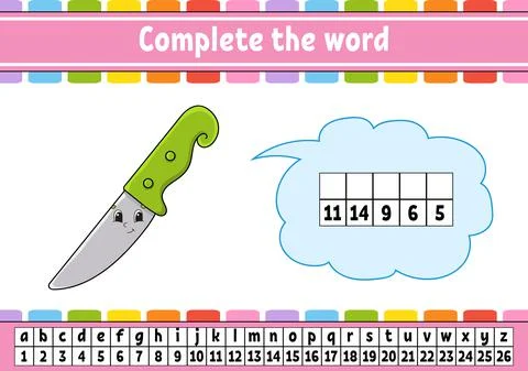 Complete the words. Cipher code. Learning vocabulary and numbers. Education w Stock Illustration