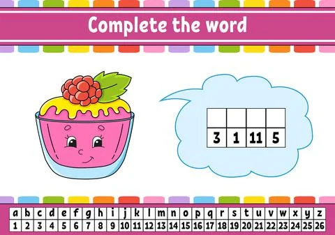 Complete the words. Cipher code. Learning vocabulary and numbers. Education w Stock Illustration