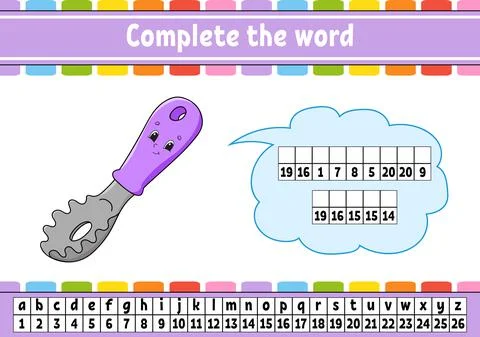 Complete the words. Cipher code. Learning vocabulary and numbers. Education w Stock Illustration