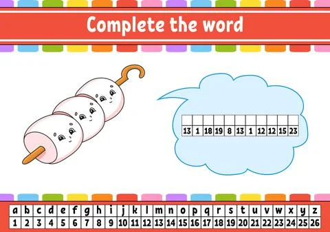 Complete the words. Cipher code. Learning vocabulary and numbers. Education w Stock Illustration