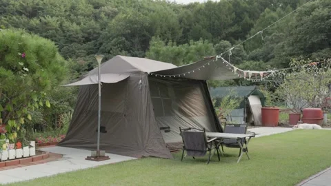 Completed Backyard Camping Setup Stock-Footage 346533887