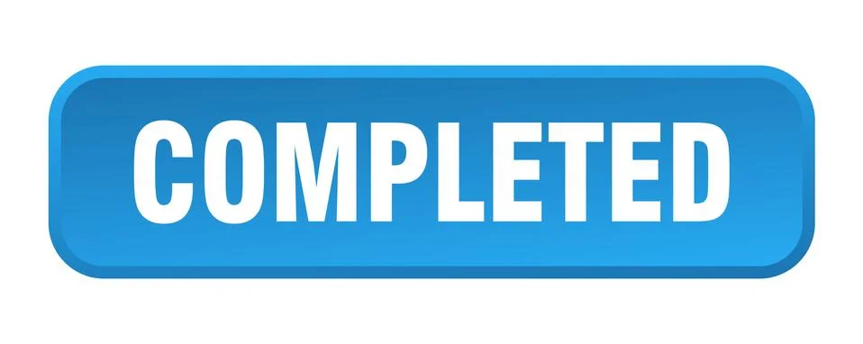 Completed button. completed square 3d push button Illustrazione stock