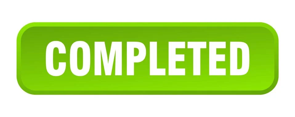 Completed button. completed square 3d push button Illustrazione stock