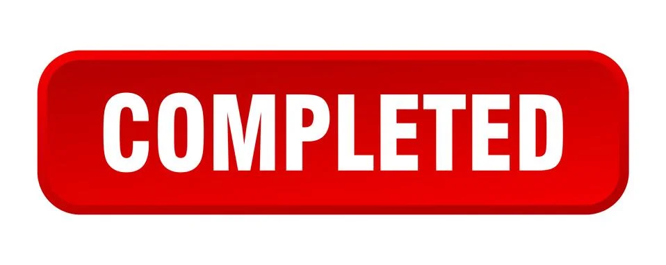 Completed button. completed square 3d push button Illustrazione stock