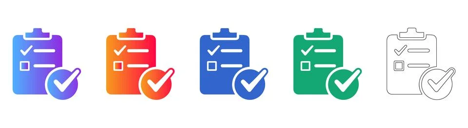 Completed Checklist and Task Management Icons Set Stock Illustration