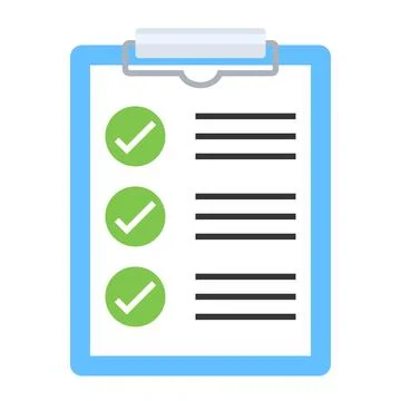Completed Checklist Clipboard with Green Checkmarks Stock Illustration