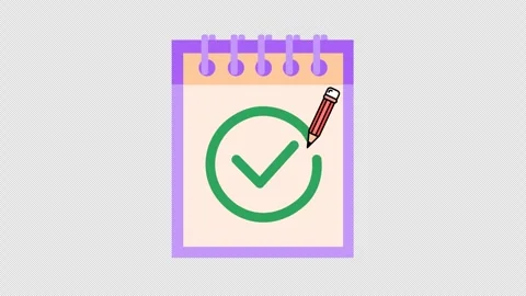 Completed checklist with correct checkmark icon in a cartoon animation. Stock Footage 316217386