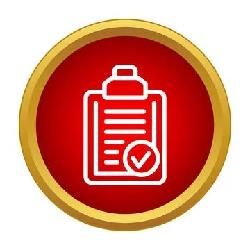 Completed checklist document icon on red button Stock Illustration