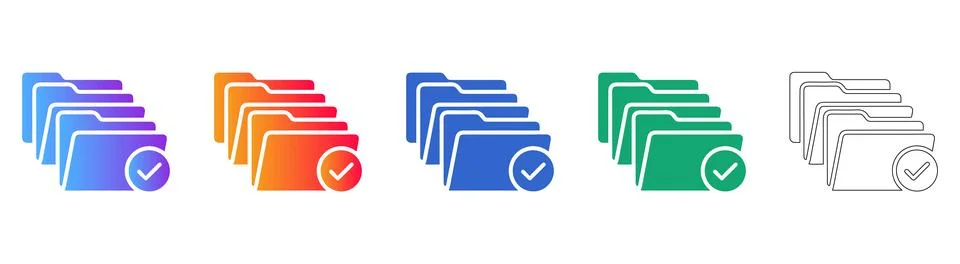 Completed Folder Stack Icon Collection Stock Illustration