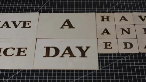 Completed HAVE A NICE DAY Sign Set with Large and Small Wooden Letters Video stock 347996472