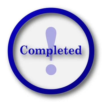 Completed icon. Blue internet button on white background.. Stock Illustration