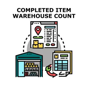 Completed item warehouse count logistics management Stock Illustration