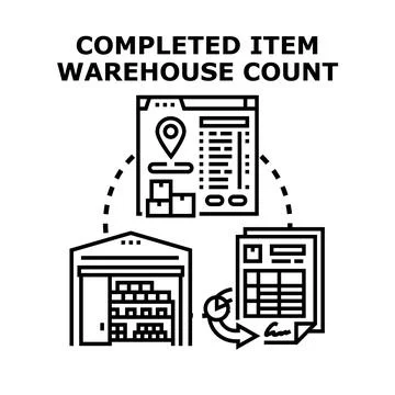 Completed item warehouse count logistics management Stock Illustration
