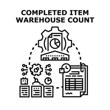 Completed item warehouse count process management Stock Illustration
