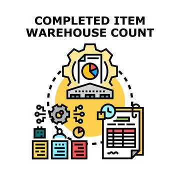 Completed item warehouse count process management Stock Illustration
