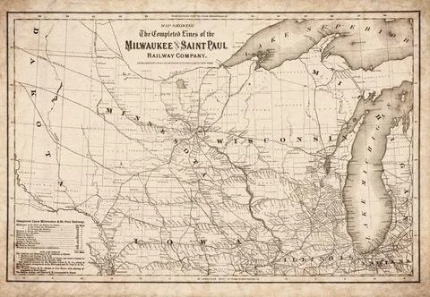 The Completed Lines Of The Milwaukee And Saint Paul Railway Company 1872 Map Stock Illustration
