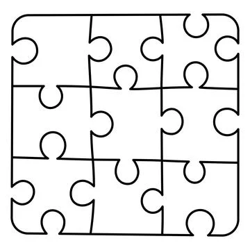 Completed nine-piece jigsaw puzzle grid outline illustration Stock Illustration