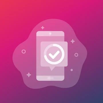 Completed progress icon with smart phone, vector Stock Illustration