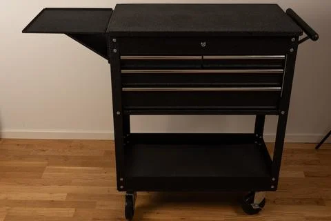 Completed rolling tool chest in workshop Stock Photos