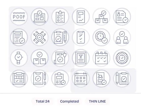 Completed Scalable Vector Set featuring 24 Pixel Aligned Thin Line Retina R.. Stock Illustration