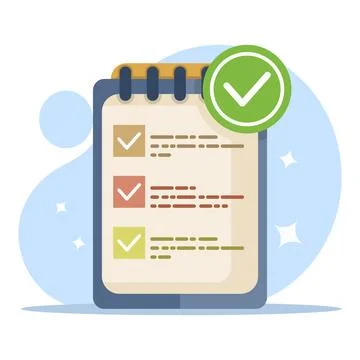 Completed task concept with check mark, all tasks have been completed. Stockillustratie