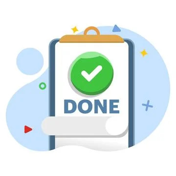Completed task concept with check mark, all tasks have been completed. Stock Illustration