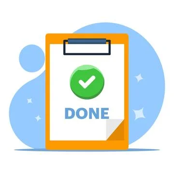 Completed task concept with check mark, all tasks have been completed. Stock Illustration