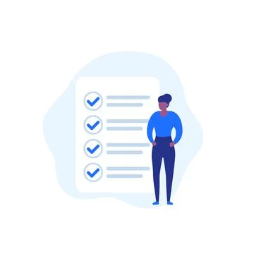 Completed task, to do list, woman and checklist Stock Illustration