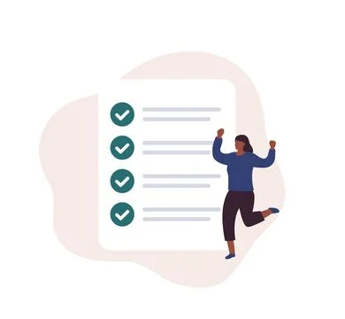 Completed tasks, to do list vector with woman Stock Illustration