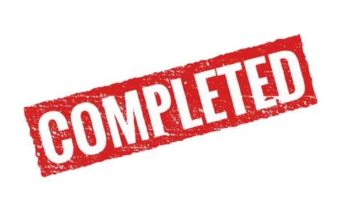 Completed vector grunge red stamp icon. Finished mission project rubber stamp Stock Illustration