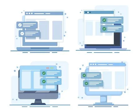 Completed website task set with check icons Stock Illustration