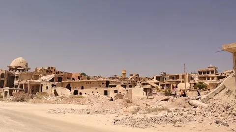 Completely Destroyed Area in Aleppo Syria as Residents Slowly Rebuild Homes Stock Footage 317231361