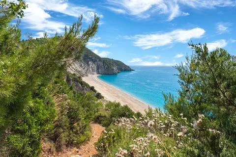 Completely empty Milos beach on Lefkada island, Greece Stock Photos