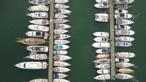 Completely Marina View Pier and Sailboats in Bodrum at Sunny Day Stock Footage 164160482
