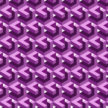 Completely seamless, abstract cube pattern. Pink geometric vector wallpaper. Illustrazione stock
