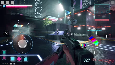 Completing Assault On Corporate Base Mission In Cyberpunk Shooter Game Stock Footage 303576839
