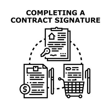 Completing contract signature process for diverse agreements Stock Illustration