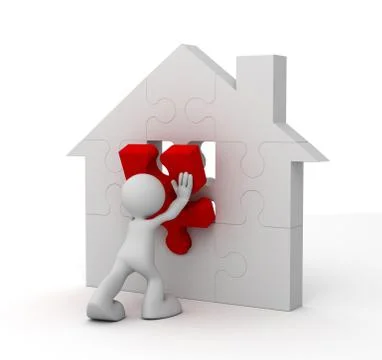 Completing house puzzle concept   3d illustration Stock Illustration
