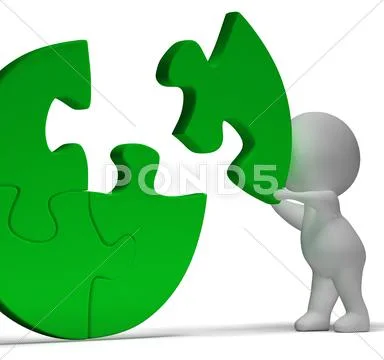 Completing jigsaw showing solution completing or achievement Stock Illustration