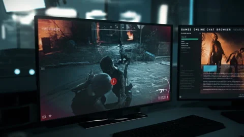 Completing the objectives in the challenging zombie shooter pc game level Stock Footage 305943135