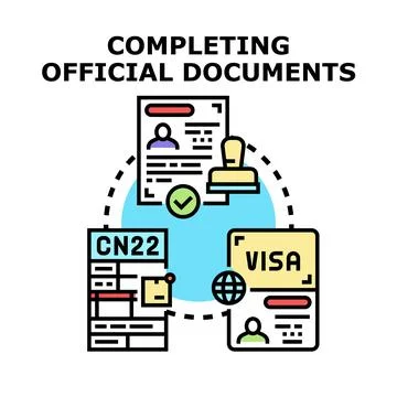 Completing official documents process for international applications Stock Illustration