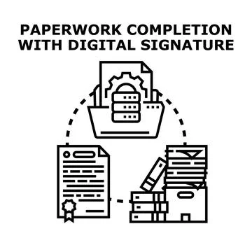 Completing paperwork with digital signature and electronic document managemen Stock Illustration