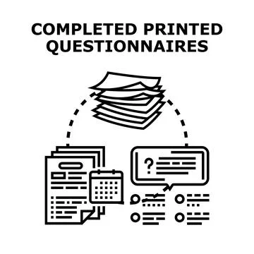 Completing printed questionnaires for data collection and analysis Stock Illustration