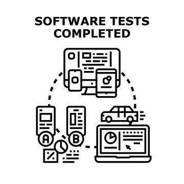 Completing software tests on various digital devices and applications Illustrazione stock
