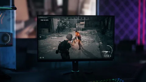 Completing the zombie elimination mission of the modern thriller pc game Stock Footage 312019501