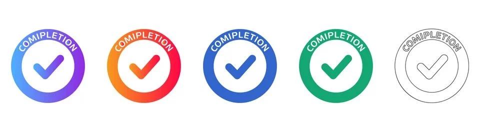 Completion Checkmark Icon Set in Circular Frames Illustrazione stock