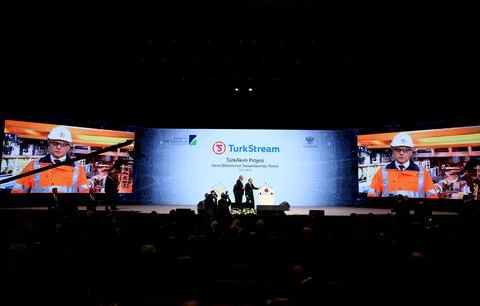 Completion of the Offshore Section of Turkstream Project Ceremony, Istanbul, Tur Stock Photos