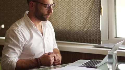 Completion of the project, delivery of the report. A man in a white shirt and Stock Footage 97239753