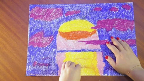 Completion of work on a landscape using the pastel technique Stock Footage 122250833