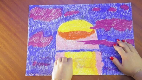 Completion of work on a landscape using the pastel technique 库存影片 122589472
